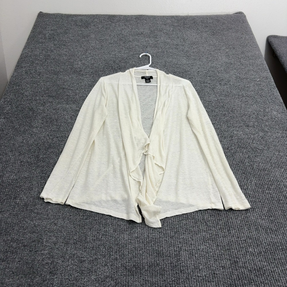 Verve Ami Cardigan Womens M White Linen Open Front Ruffle Minimalist Casual